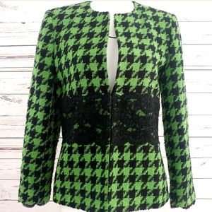 Green black herringbone lace blazer
